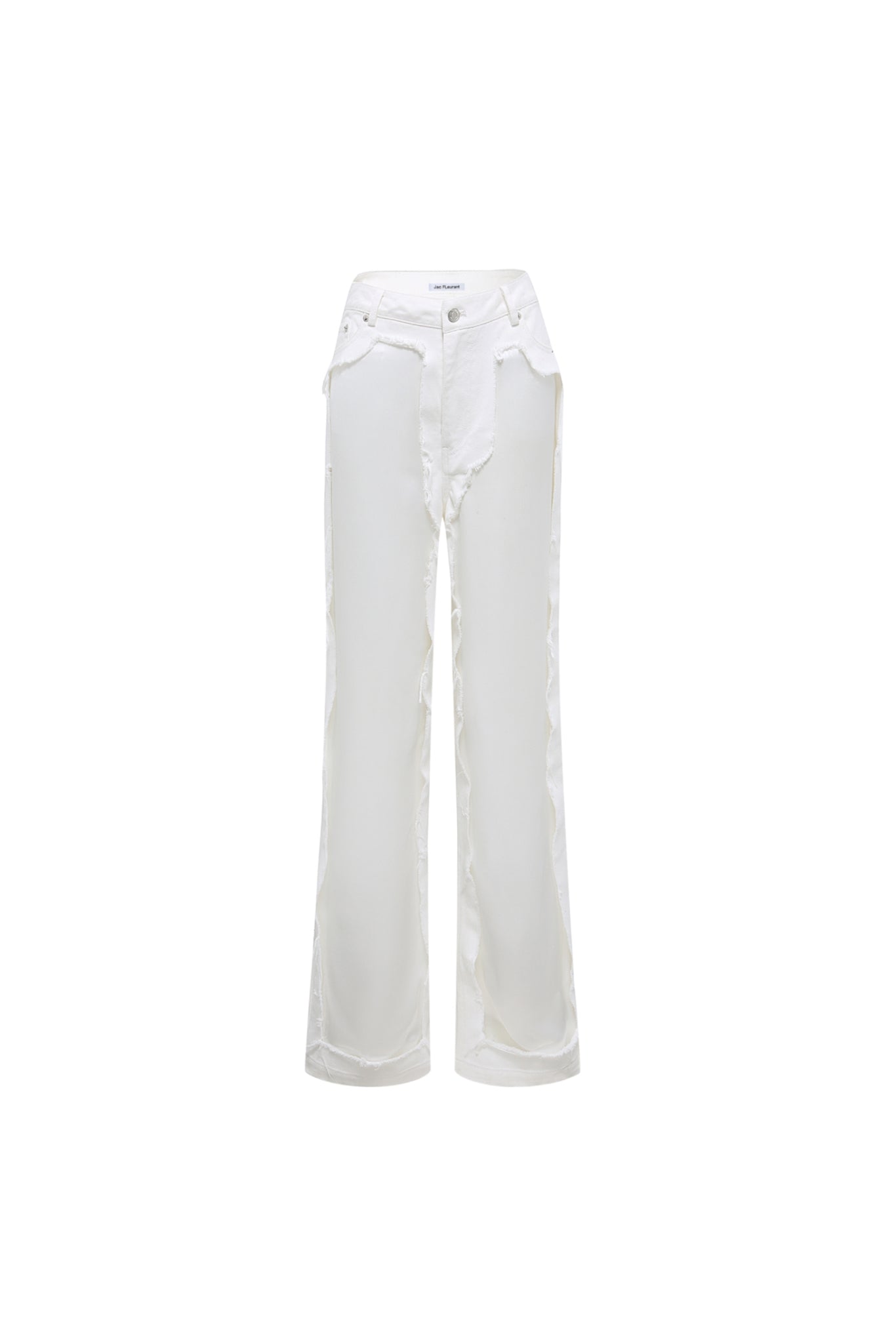 White Satin Panel Raw Edge Jeans