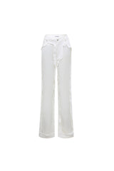 White Satin Panel Raw Edge Jeans