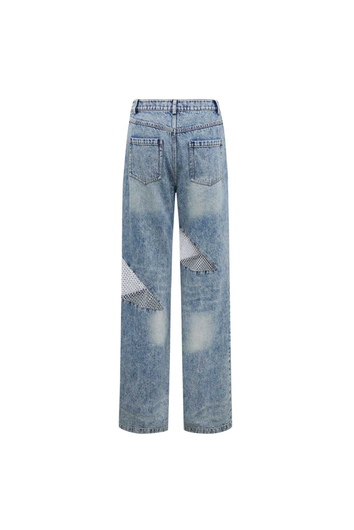 Blue Washed Mesh & Crystal Panel Jeans
