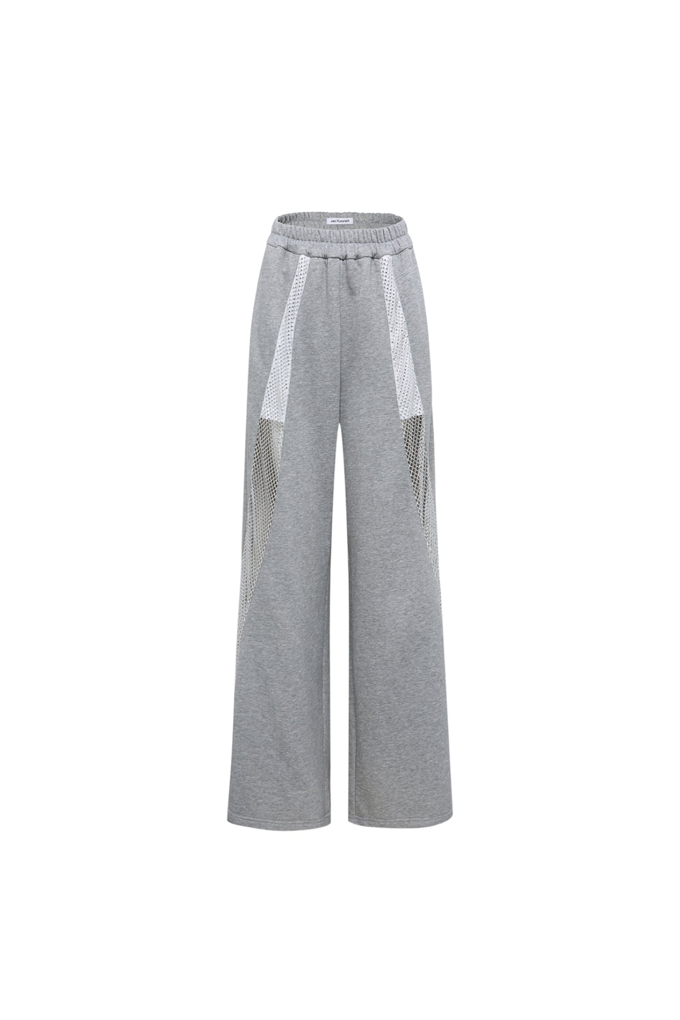 Grey Mesh & Crystal Panel Wide-Leg Sweatpants