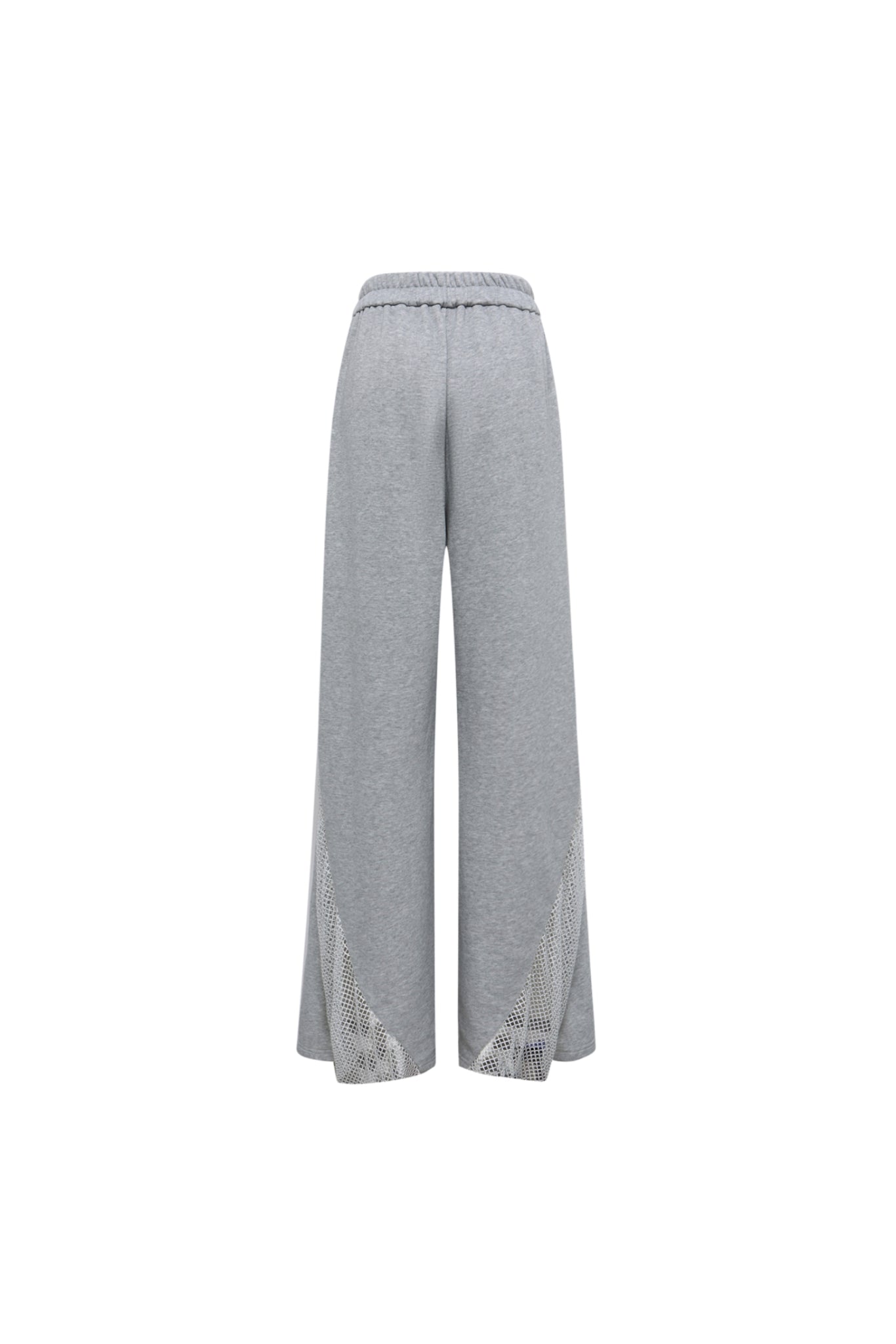 Grey Mesh & Crystal Panel Wide-Leg Sweatpants