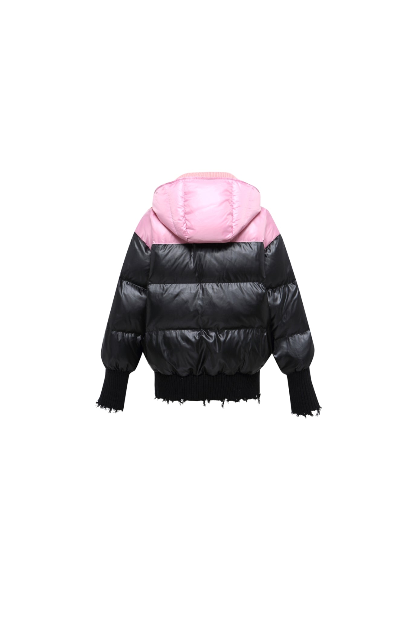 Black & Pink Color Block Destroyed Knit Puffer