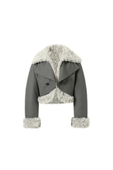 Grey Faux Fur Two-Piece Jacket Set