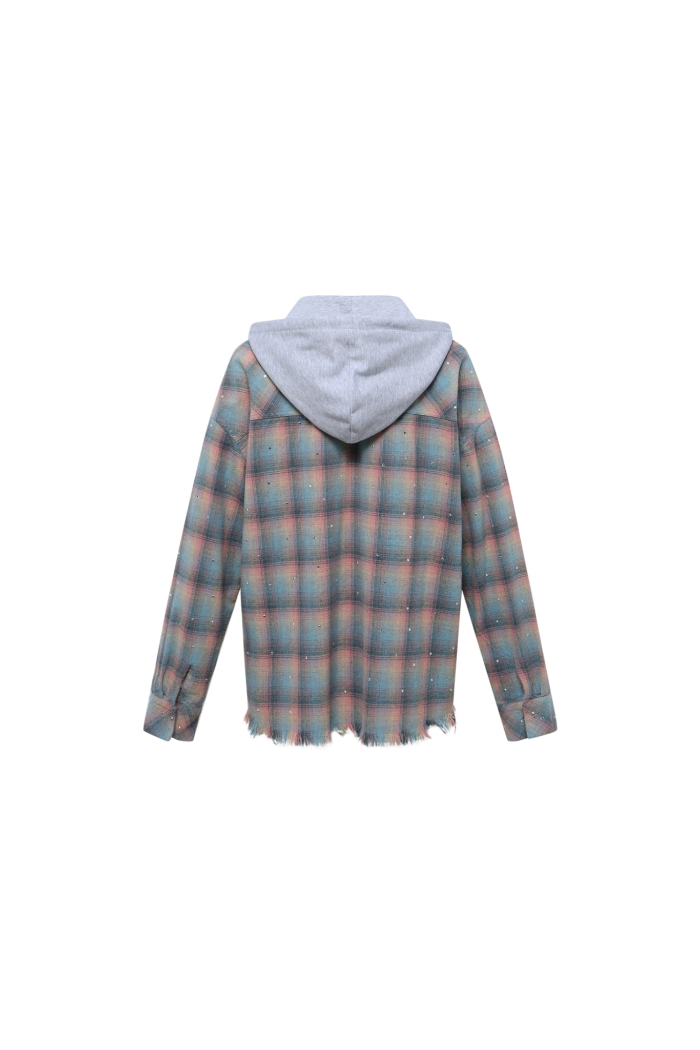 Plaid Starry Sky Rhinestone Grey Hooded Shirt