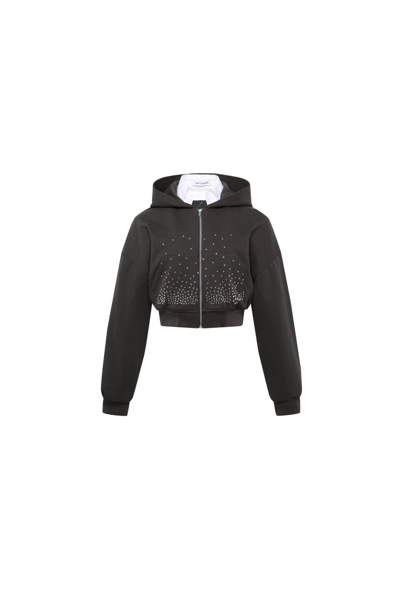 Dark Grey Starry Sky Rhinestone False Two-Piece Collar Hoodie - Set