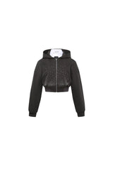 Dark Grey Starry Sky Rhinestone False Two-Piece Collar Hoodie - Set