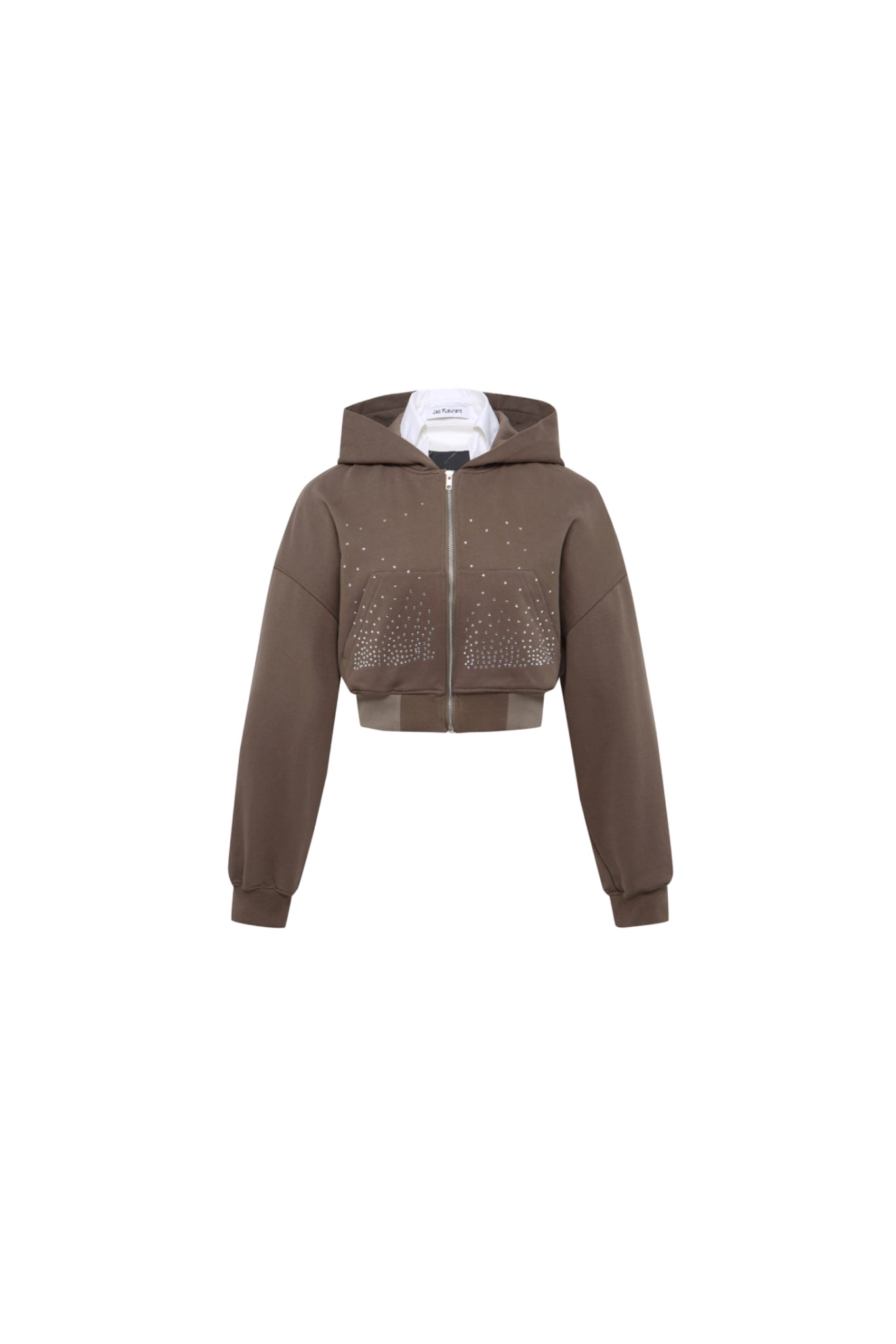 Brown Starry Sky Rhinestone False Two-Piece Collar Hoodie - Set
