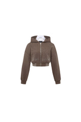 Brown Starry Sky Rhinestone False Two-Piece Collar Hoodie - Set