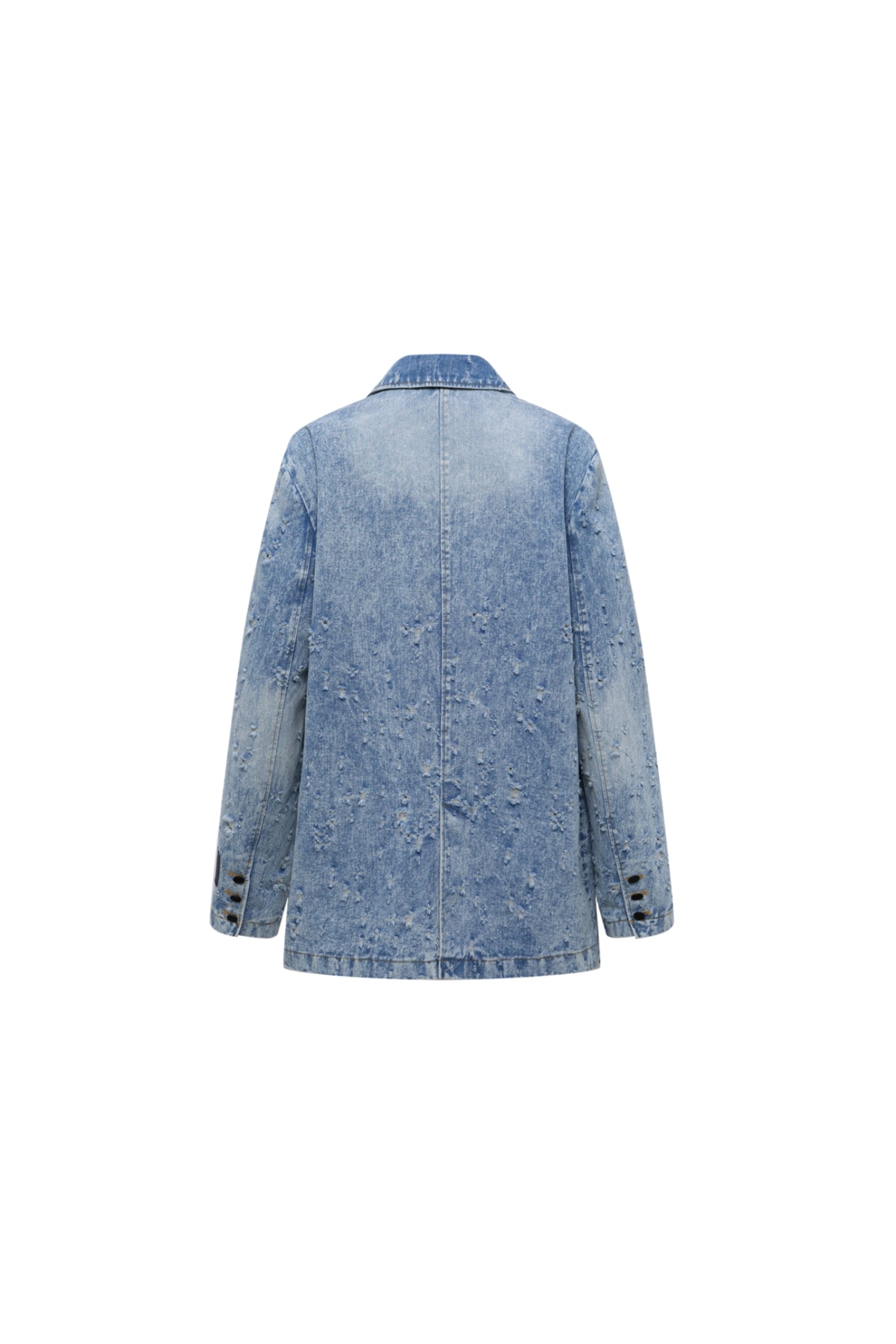 Blue Waterwash Bullet Hole Destroyed Denim Blazer - Set