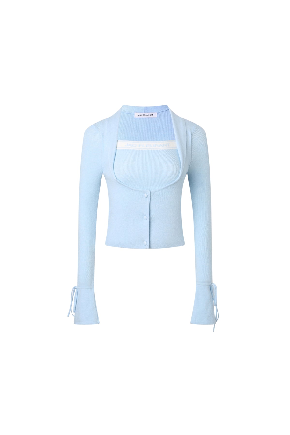 Blue Tie-Detail False Two-Piece Logo Knit Top - Set