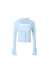 Blue Tie-Detail False Two-Piece Logo Knit Top - Set