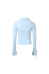 Blue Tie-Detail False Two-Piece Logo Knit Top - Set