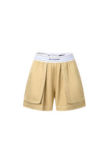 Khaki Elastic Rib Logo Bermuda Shorts