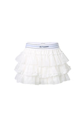 White Elastic Logo Tiered Skirt