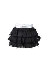 Black Elastic Logo Tiered Skirt