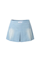 Blue Washed Denim Mini Skirt - Set