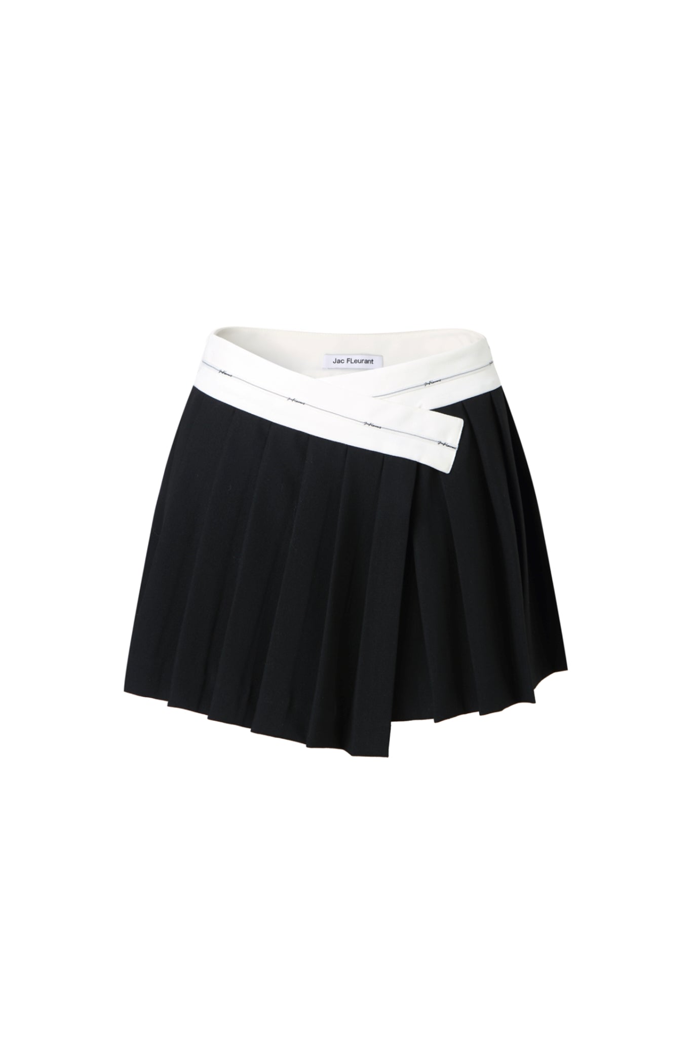 Black & White Cross-Waist Pleated Mini Skirt