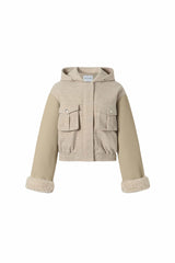 Color-Block  Hooded Cotton  Jacket with Shearling Sleeves