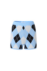 Black & Blue Check Knit Bodycon Shorts - Set