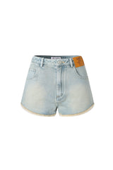 Blue Raw Edge Denim Shorts