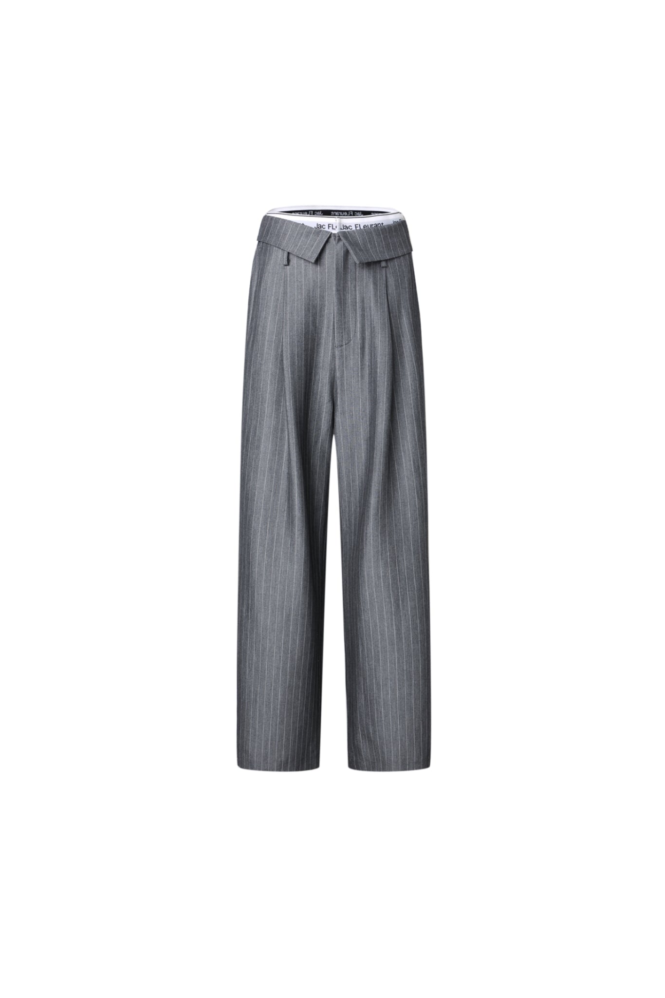 Elastic Rib Logo Grey Stripe Fold-Over Waist Trousers