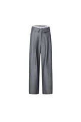Elastic Rib Logo Grey Stripe Fold-Over Waist Trousers