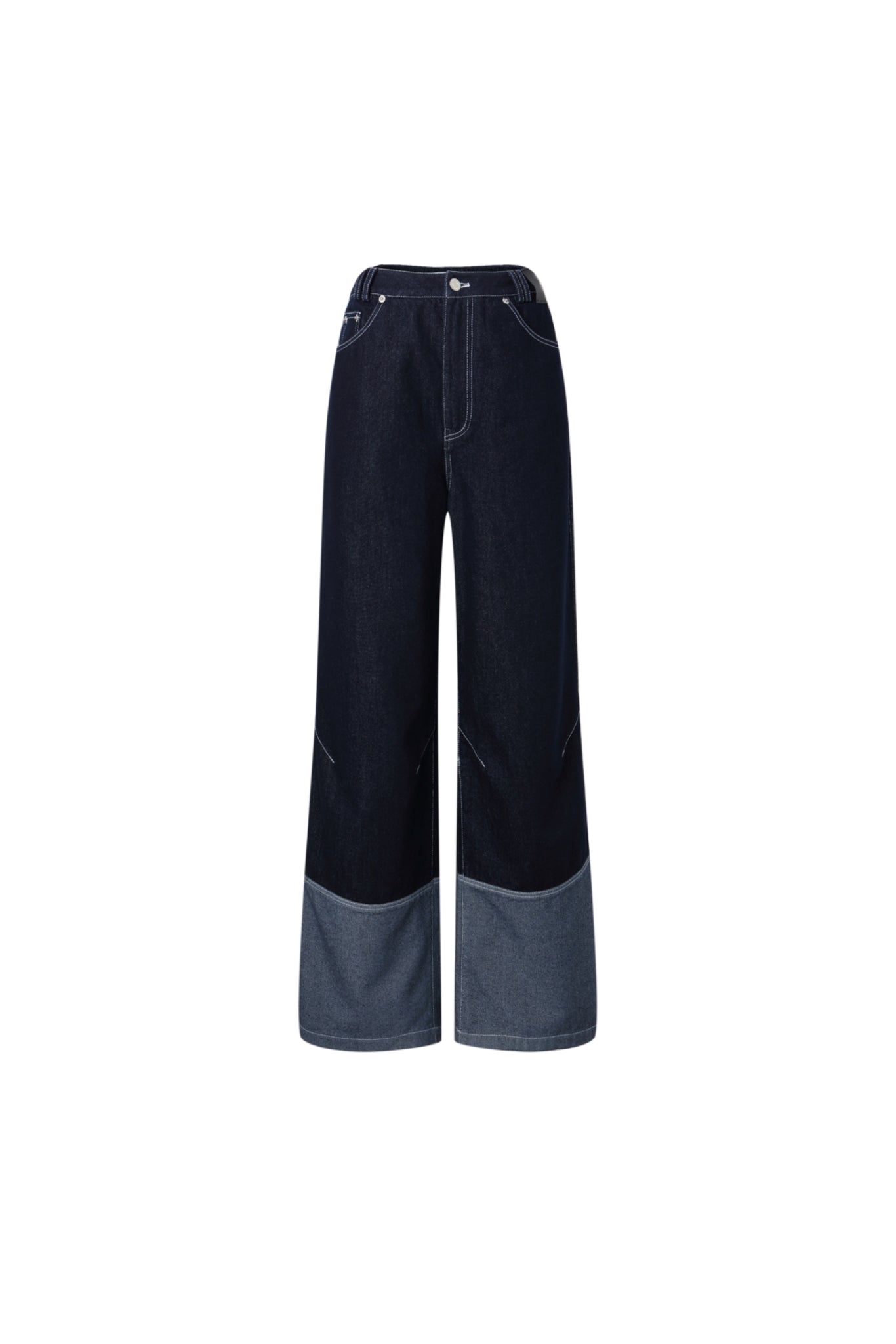 Raw Denim Panel Wide-Leg Jeans