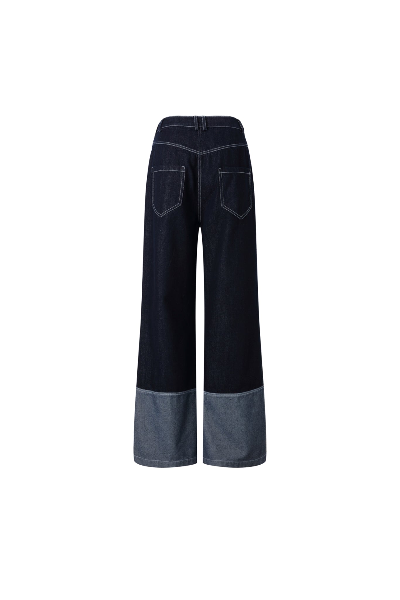 Raw Denim Panel Wide-Leg Jeans