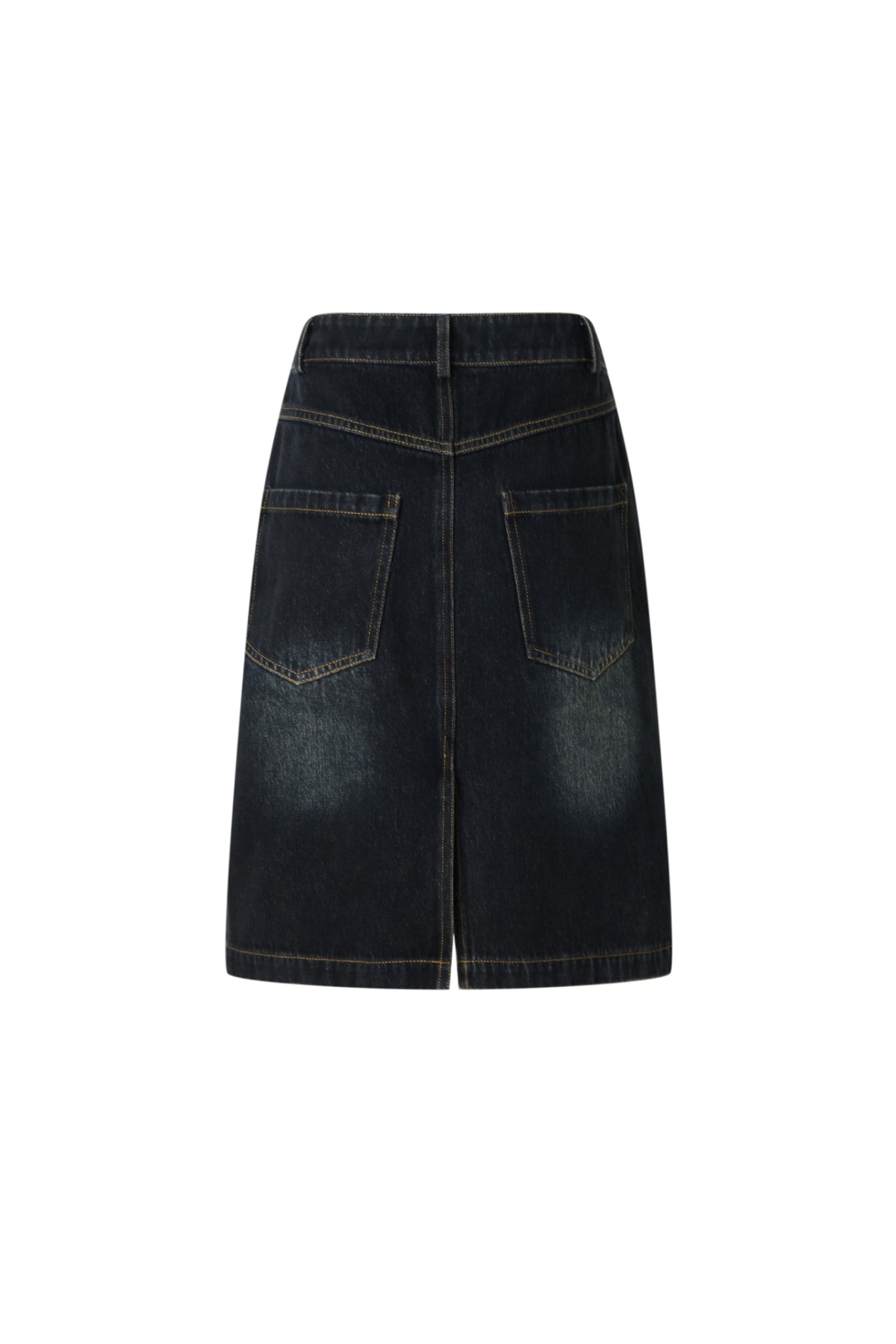 Blue-Grey Washed Denim Ripped Midi Skirt