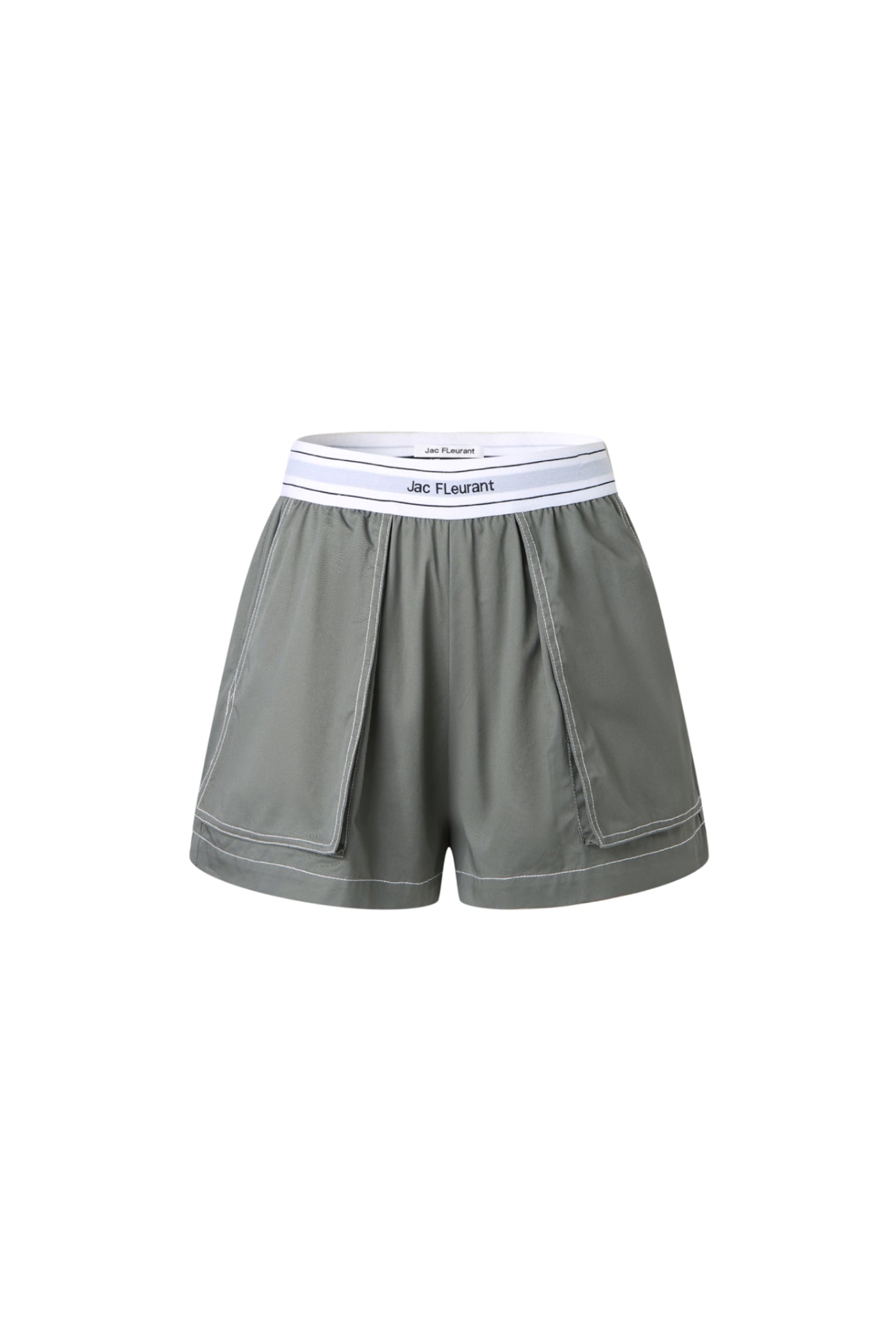 Grey Elastic Rib Logo Bermuda Shorts