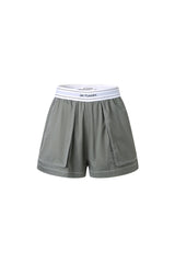 Grey Elastic Rib Logo Bermuda Shorts