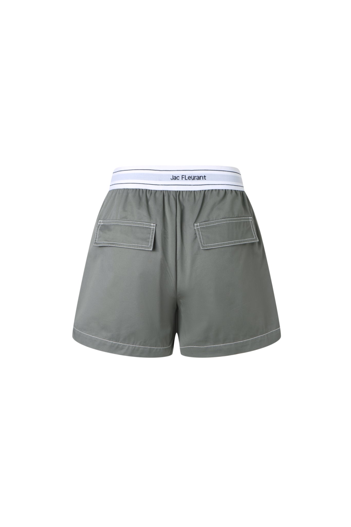 Grey Elastic Rib Logo Bermuda Shorts
