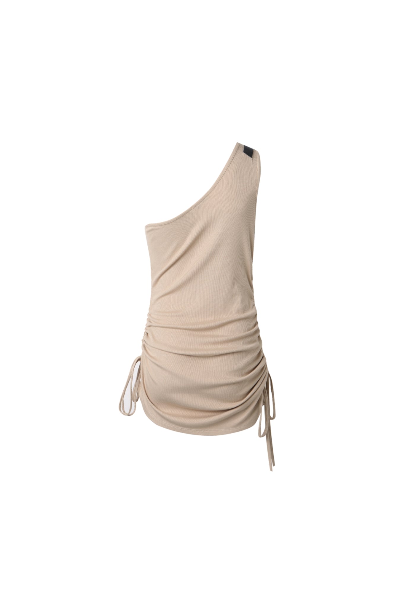 Khaki Buckle Detail Drawstring One-Shoulder Dress