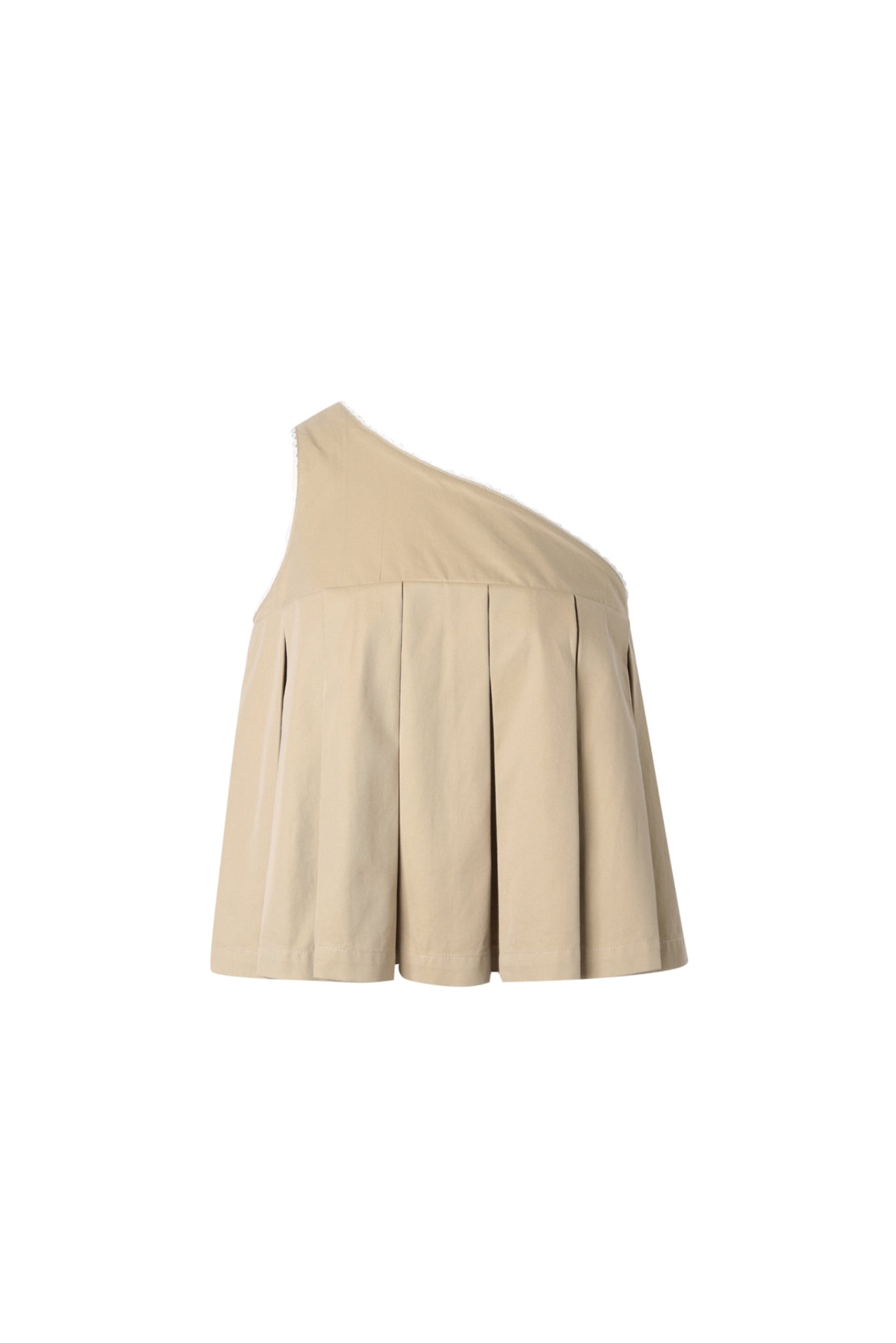 Khaki Lace Trim Ruffle One-Shoulder Top
