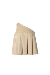 Khaki Lace Trim Ruffle One-Shoulder Top