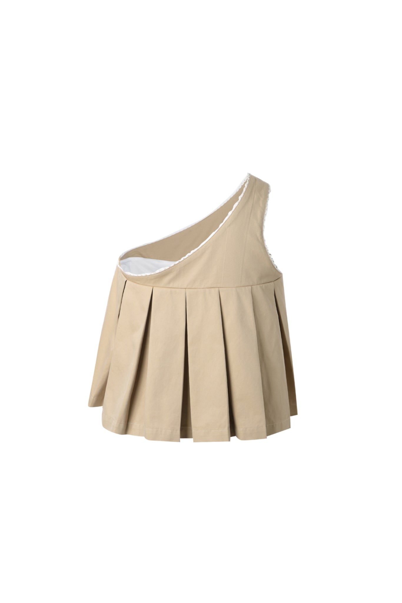 Khaki Lace Trim Ruffle One-Shoulder Top