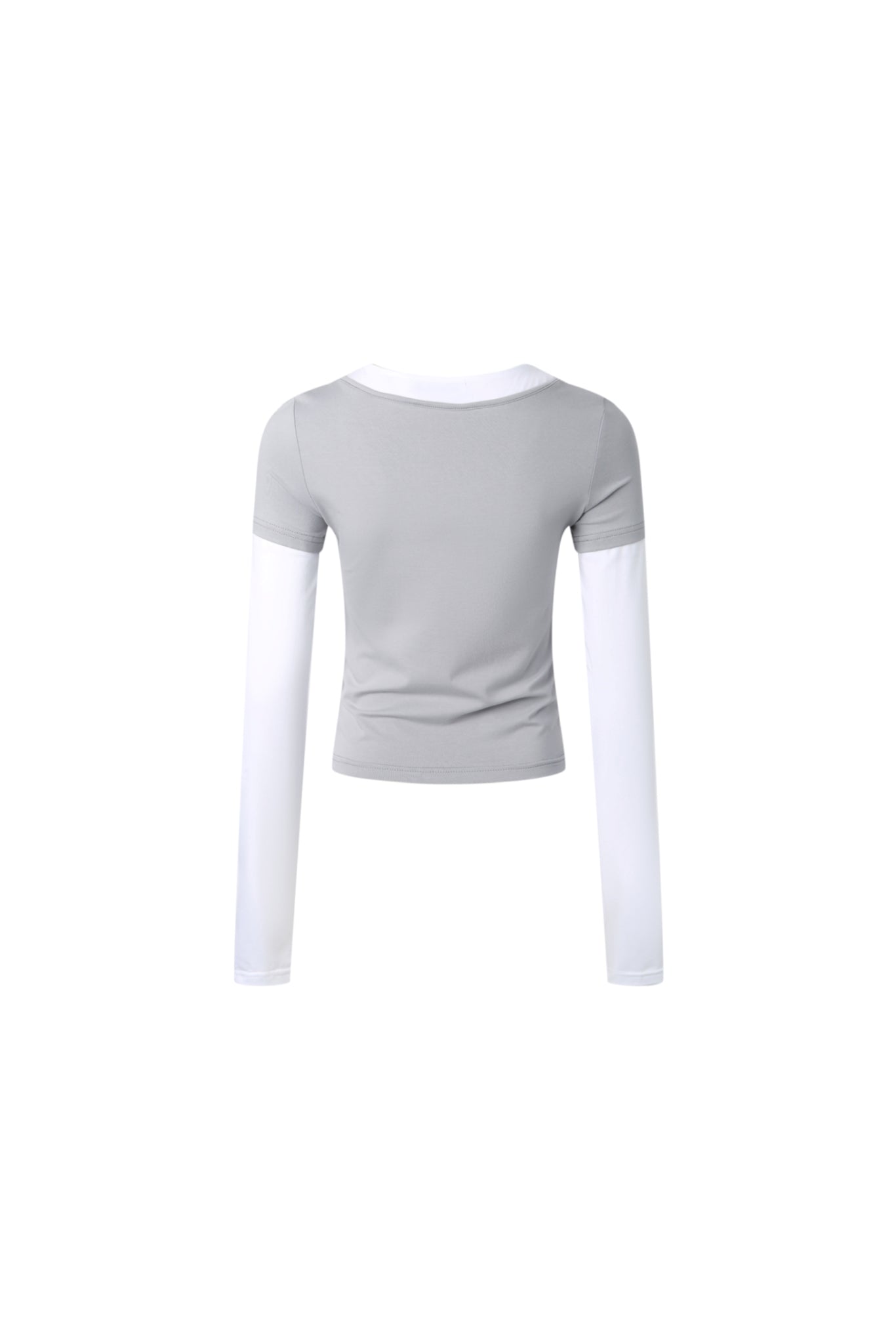 Grey & White Color Block Label Long Sleeve Top