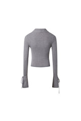 Grey Tie-Detail False Two-Piece Logo Knit Top - Set