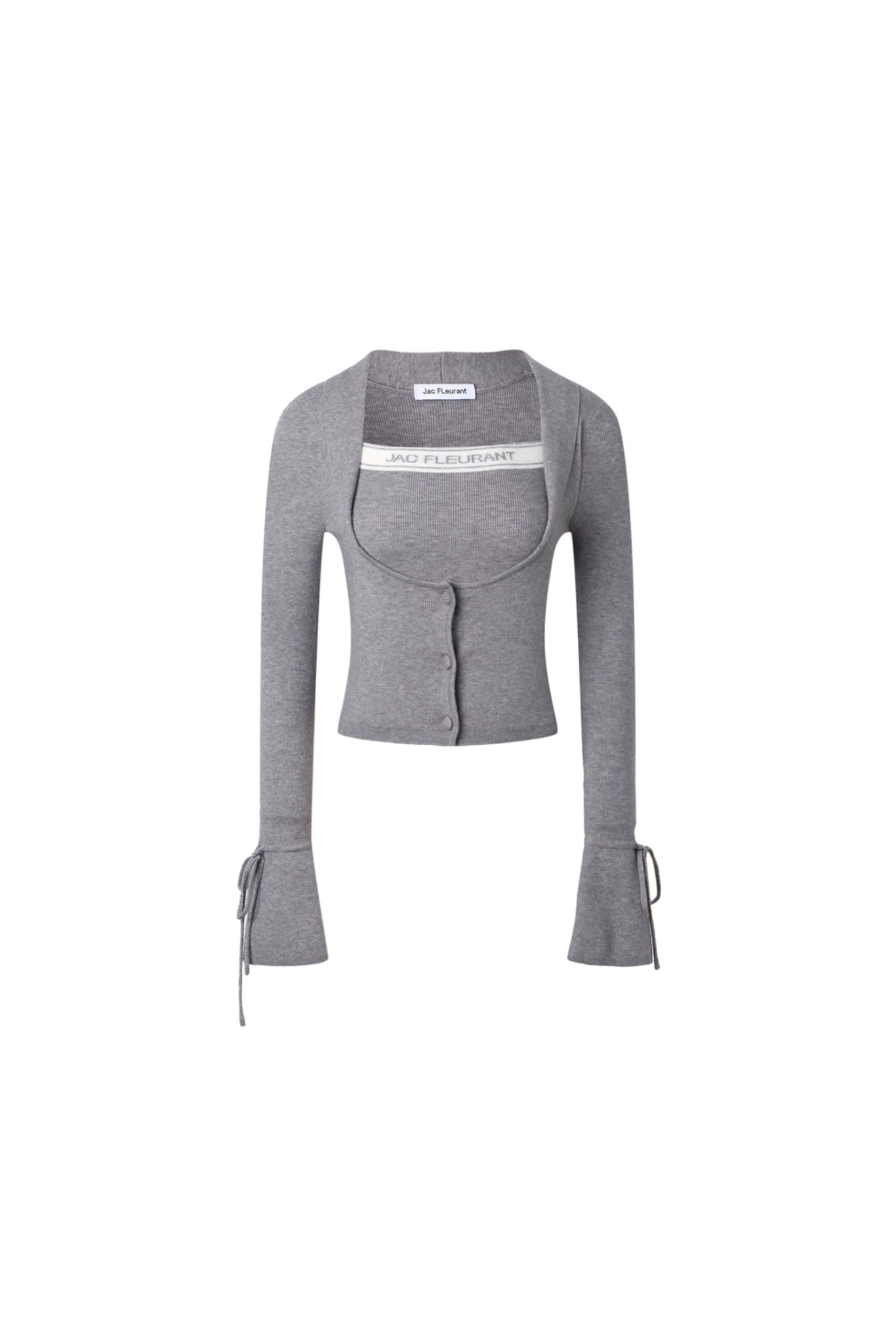 Grey Tie-Detail False Two-Piece Logo Knit Top - Set
