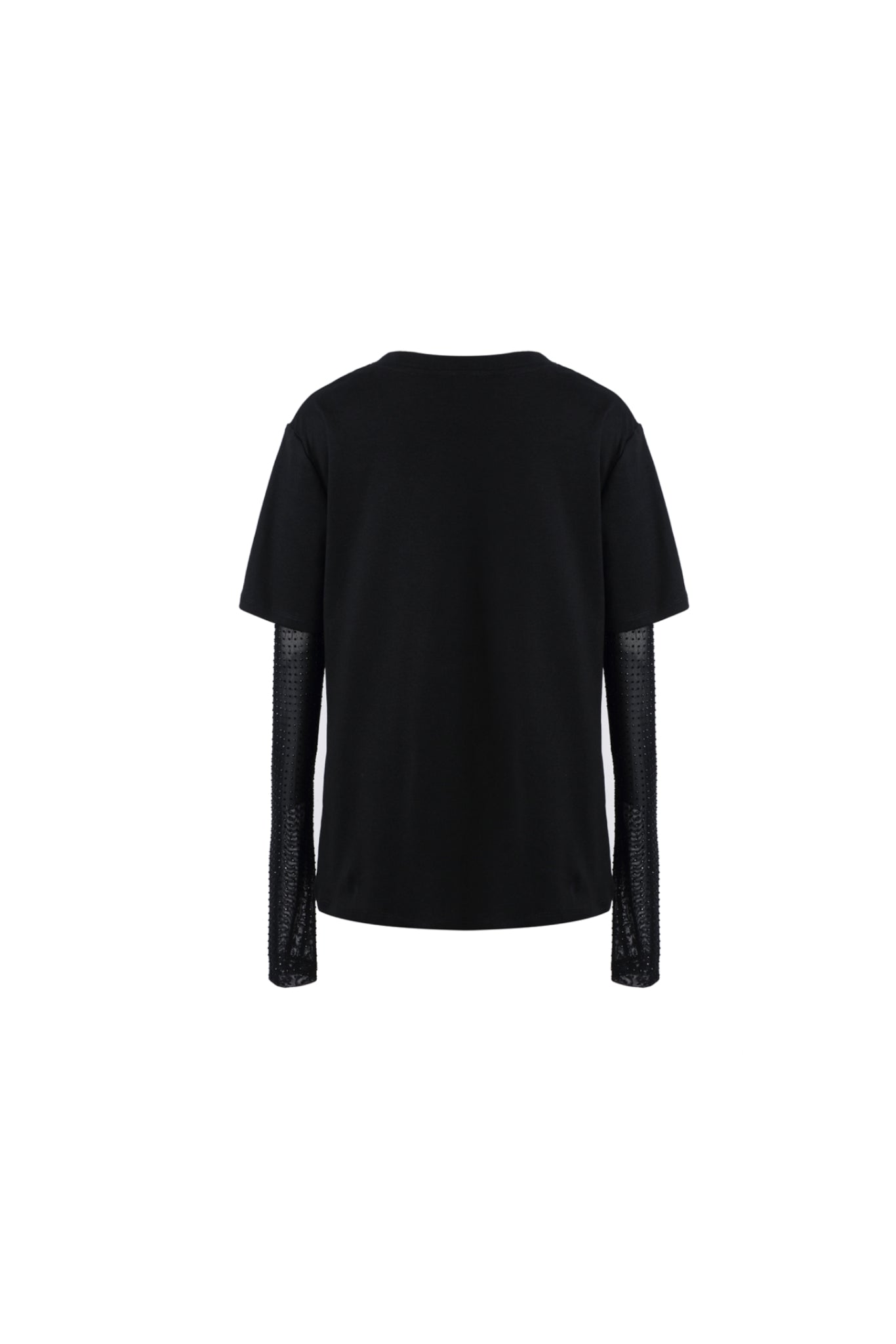 False Two-Piece Crystal Mesh Sleeve Print Long Sleeve