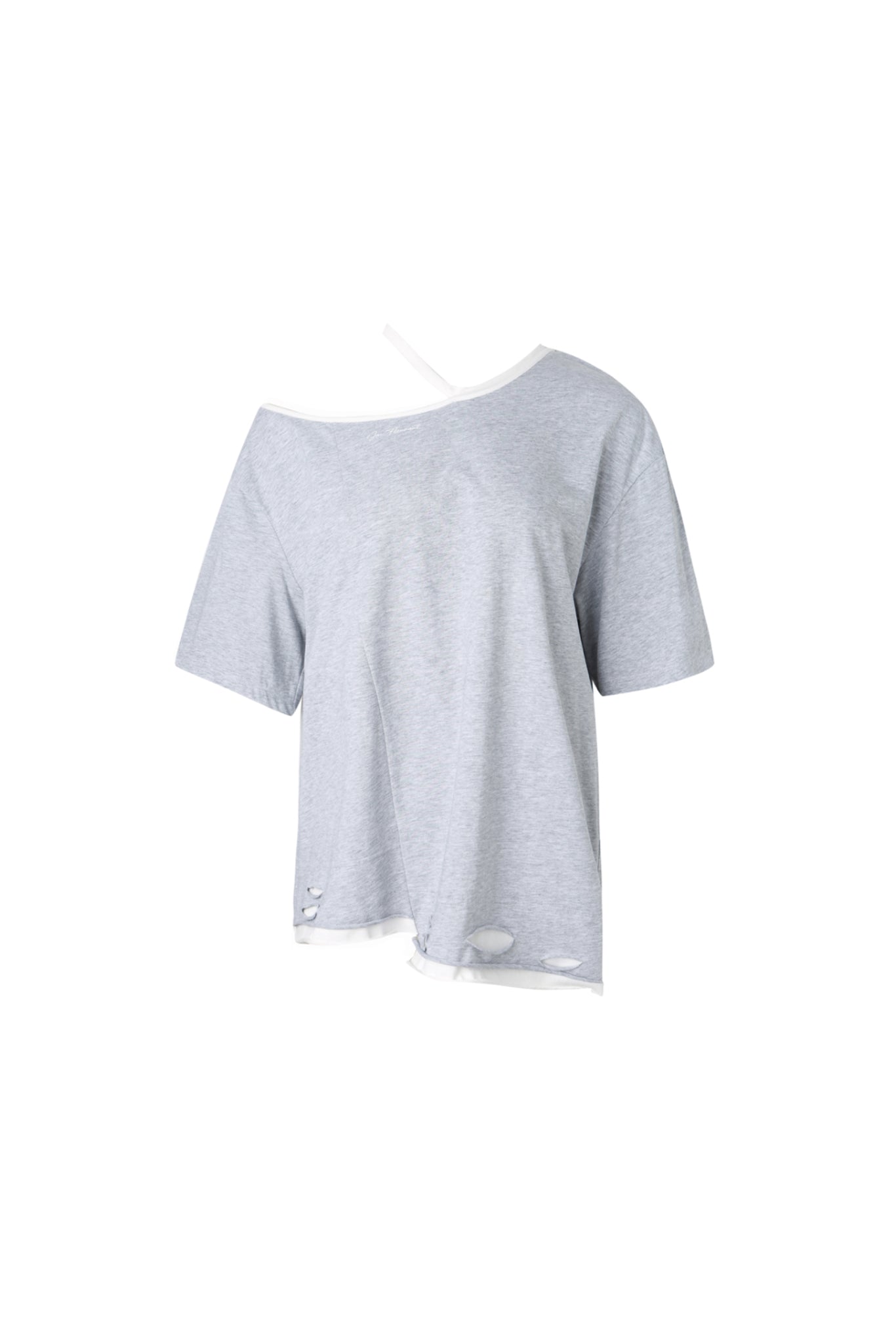 False Two-Piece Grey & White Cold Shoulder Tee