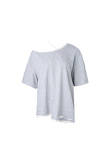 False Two-Piece Grey & White Cold Shoulder Tee