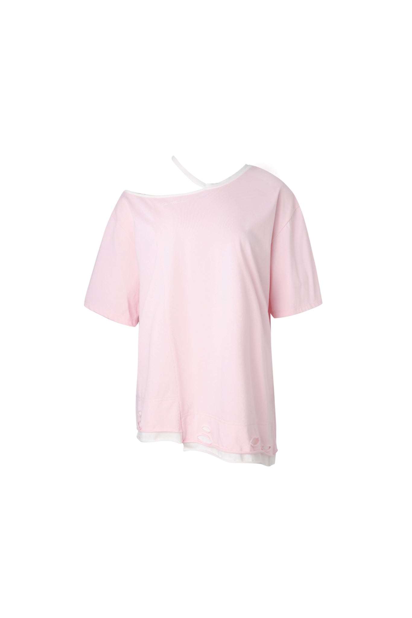 False Two-Piece Pink & White Cold Shoulder Tee