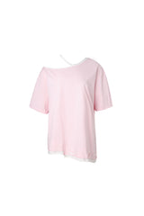 False Two-Piece Pink & White Cold Shoulder Tee