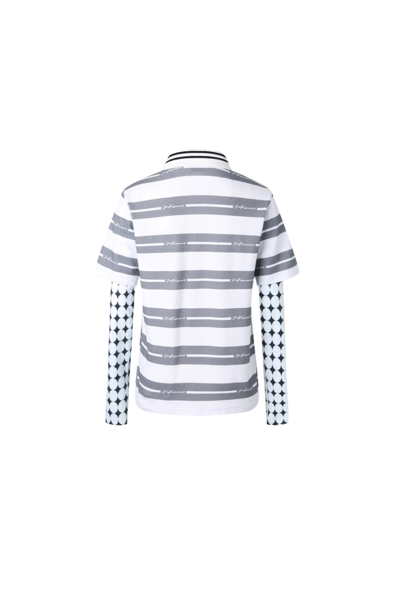 Grey & White Stripe Logo False Two-Piece Sleeve Long Sleeve