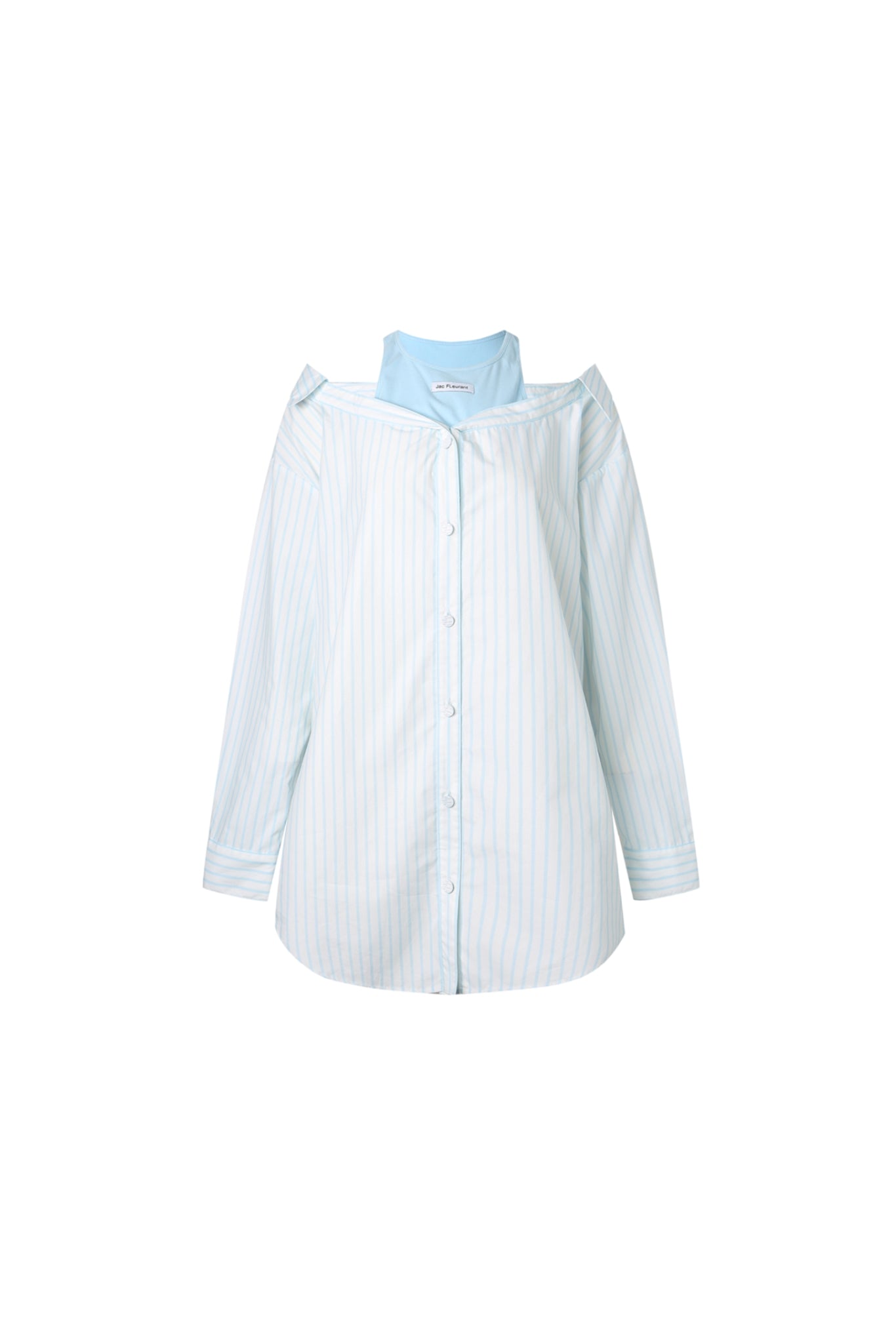 Blue Stripe False Two-Piece Cold Shoulder Shirt Dress