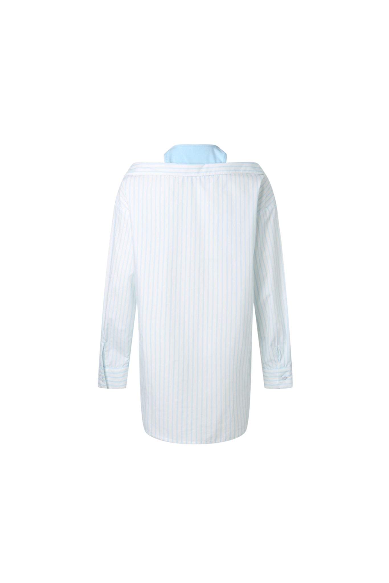 Blue Stripe False Two-Piece Cold Shoulder Shirt Dress