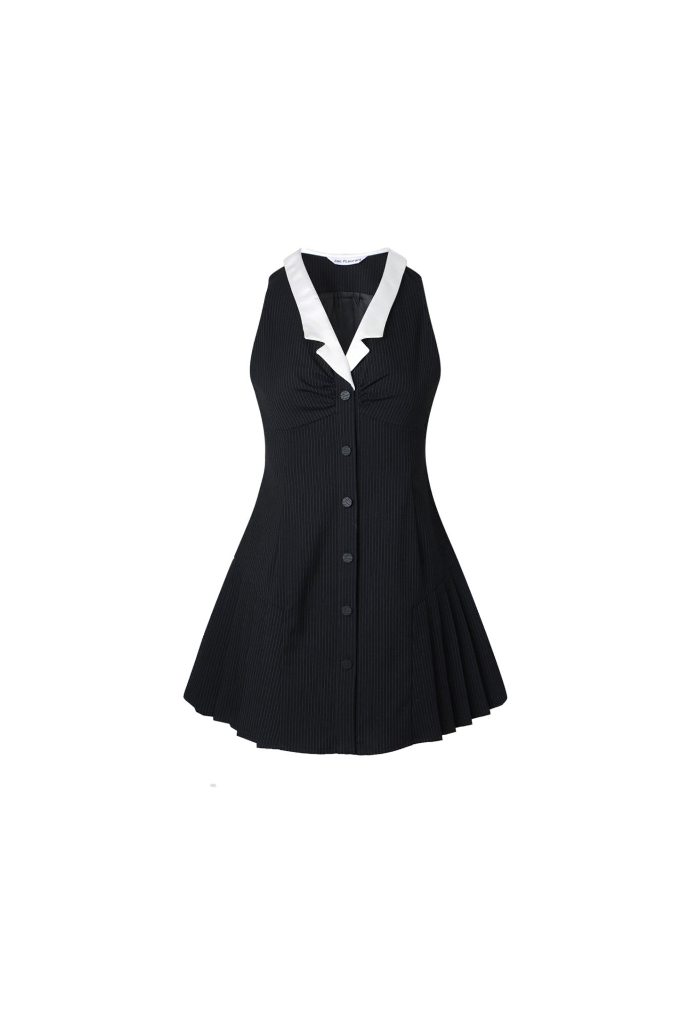 Black & White Stripe Sleeveless Pleated Dress