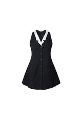 Black & White Stripe Sleeveless Pleated Dress