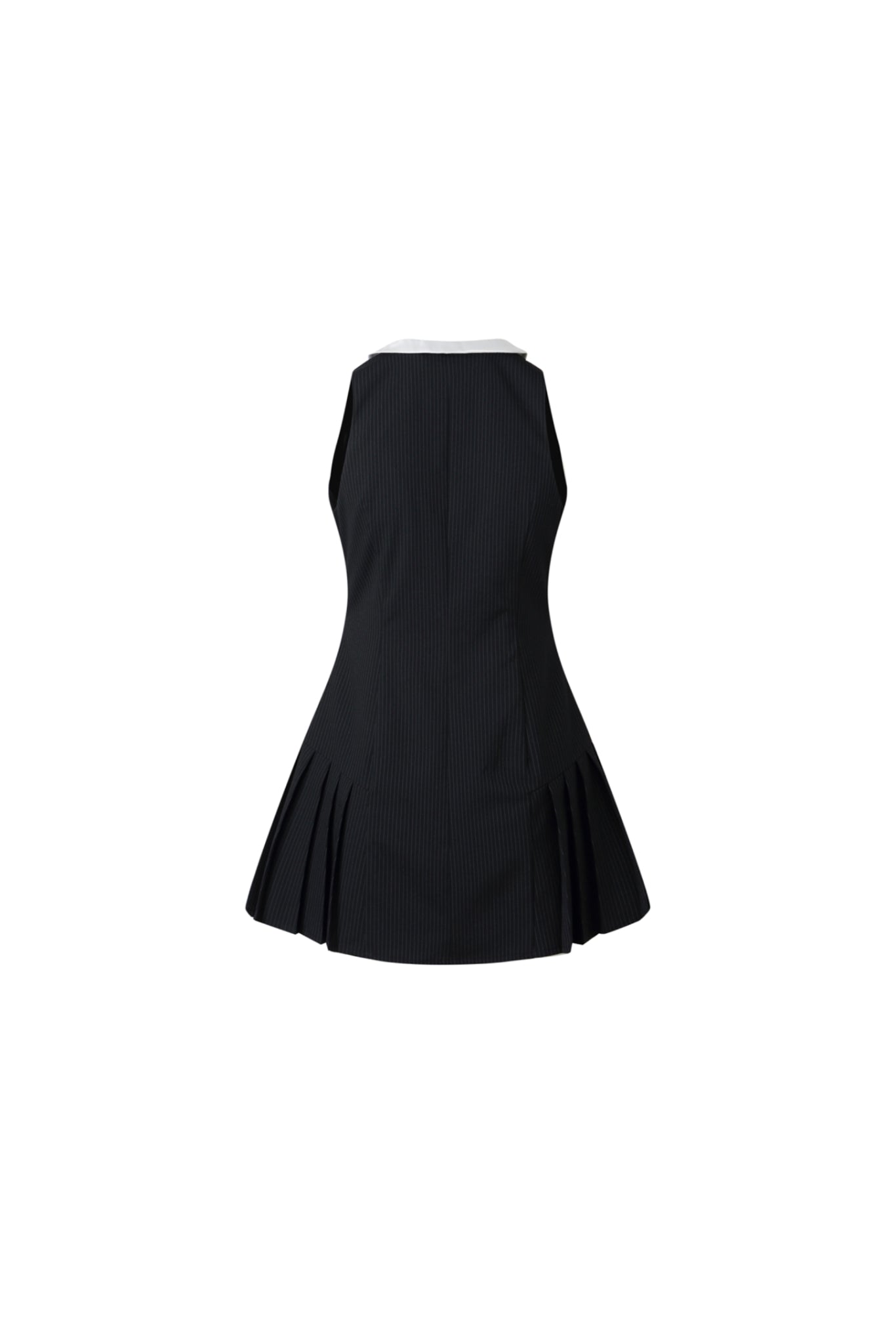 Black & White Stripe Sleeveless Pleated Dress